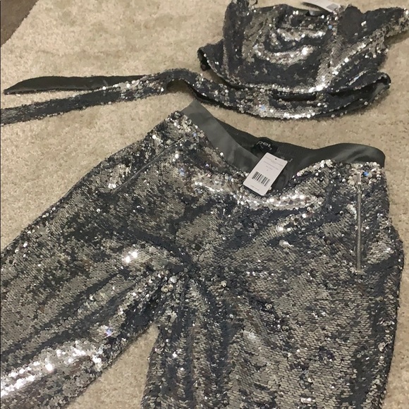 Bebe Sequence pants suit tube top with tie - Picture 8 of 8